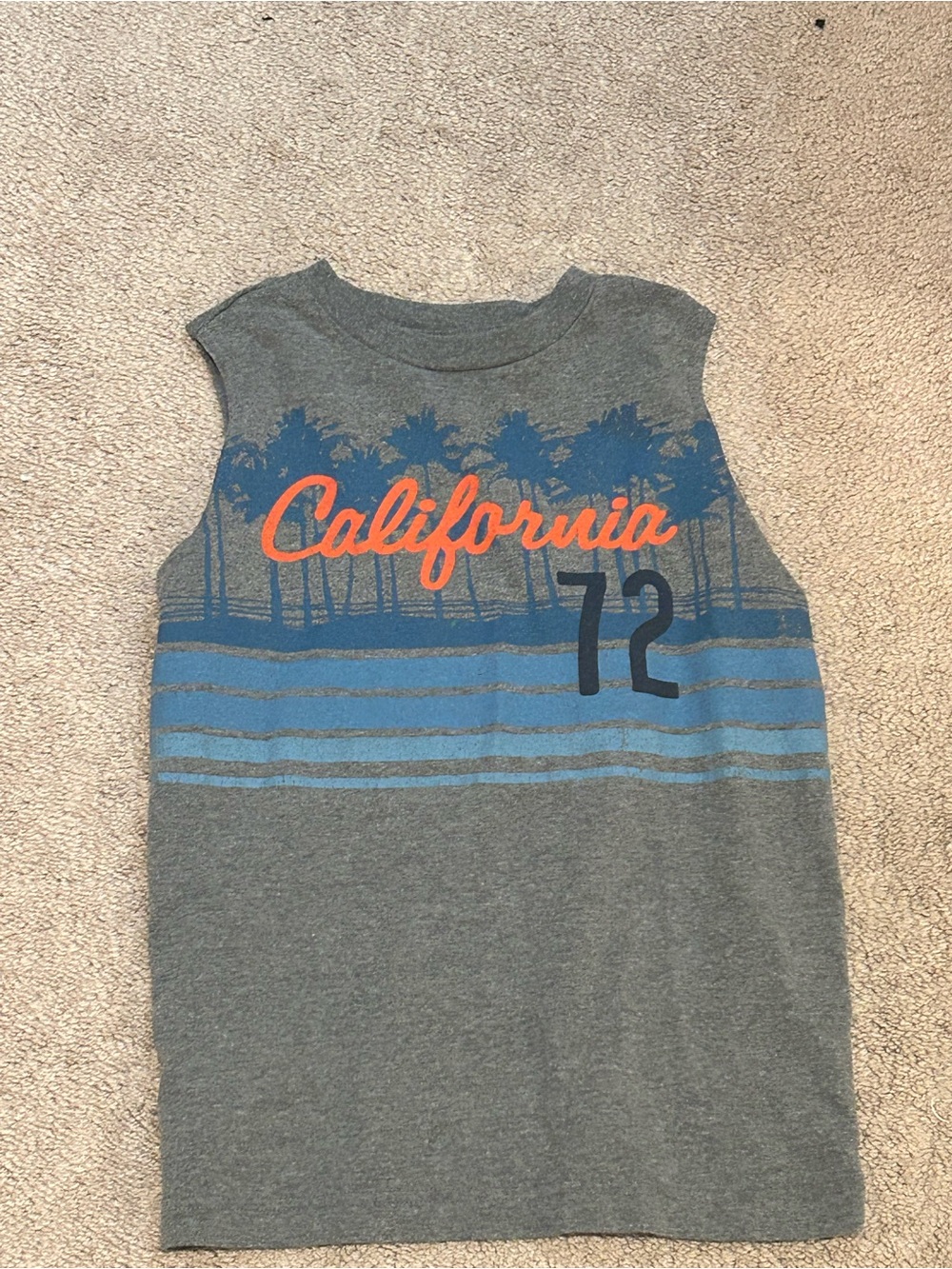 Old Navy Gray Tank Top with Blue Palm Graphic and Orange 'California' Script